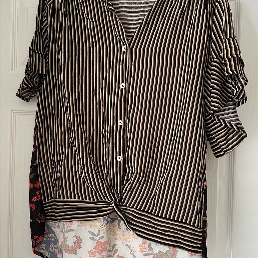 Elegant Black and White Striped Women's Button Down Shirt